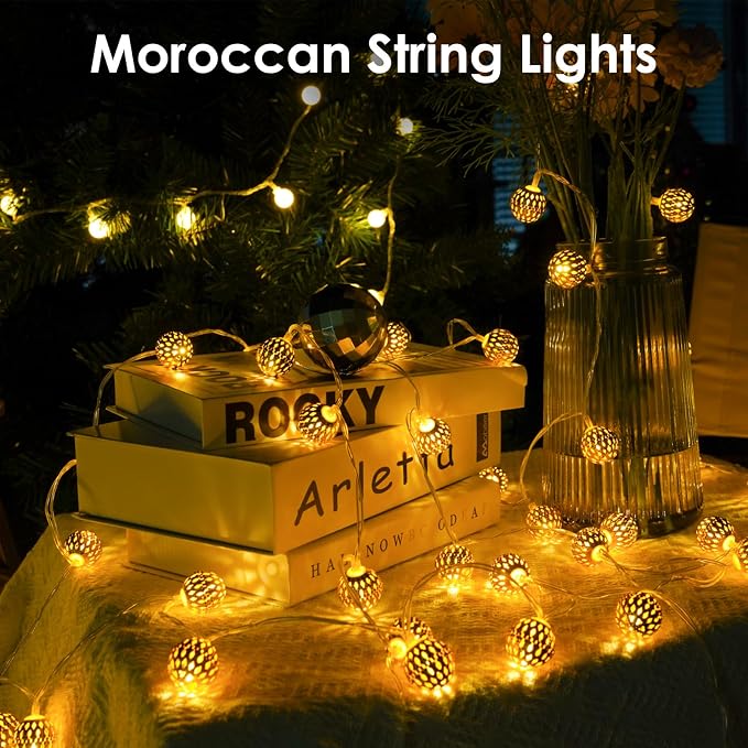 Moroccan String Lights Outdoor Battery Operated, 60 LED 36 FT Globe Fairy Lights - Image 3