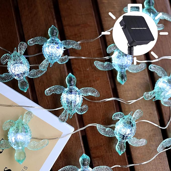 Nautical Solar Lights for Outside Sea Turtle Outdoor Garden Decor 14ft 40LED by JASHIKA