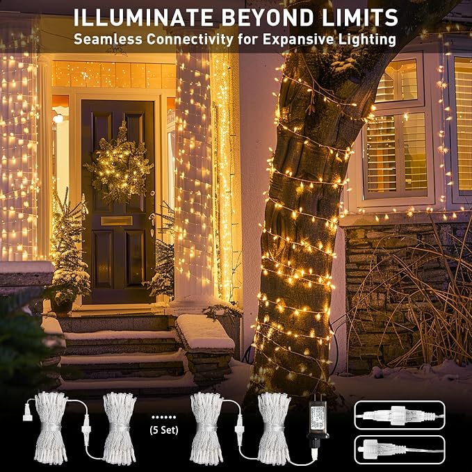 JMEXSUSS 150 LED Christmas Lights Indoor Plug in, Connectable Warm White - Image 4