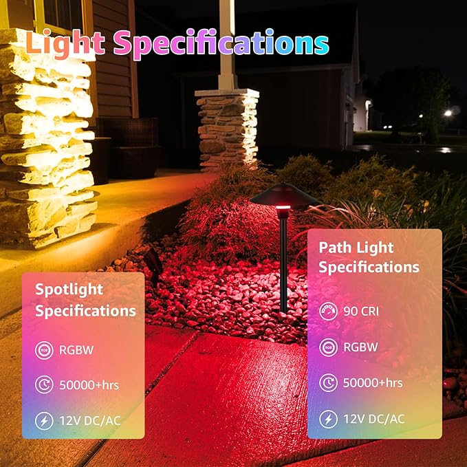 SUNVIE RGBW Landscape Lighting Kit 12V Low Voltage Landscape Lighting - Image 4