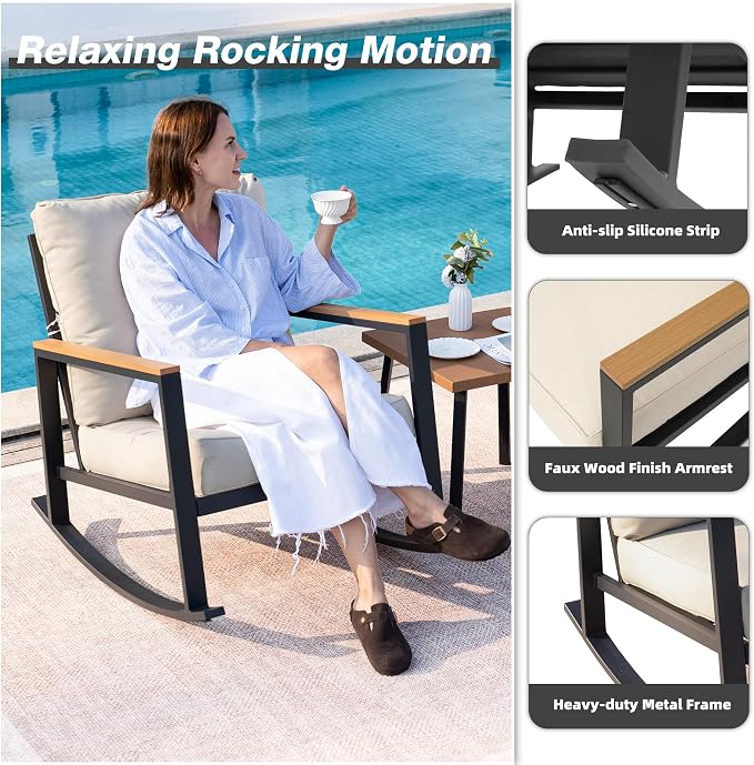 Patio Rocking Chair, Outdoor Patio Furniture Set - Image 4