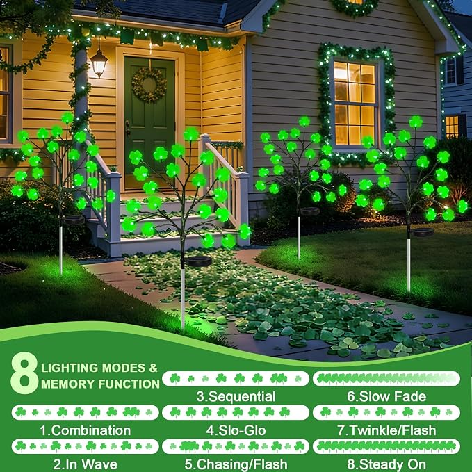 4 Pack St Patricks Day Solar Outdoor Lights, 80 LED St Patricks Day Decorations - Image 4