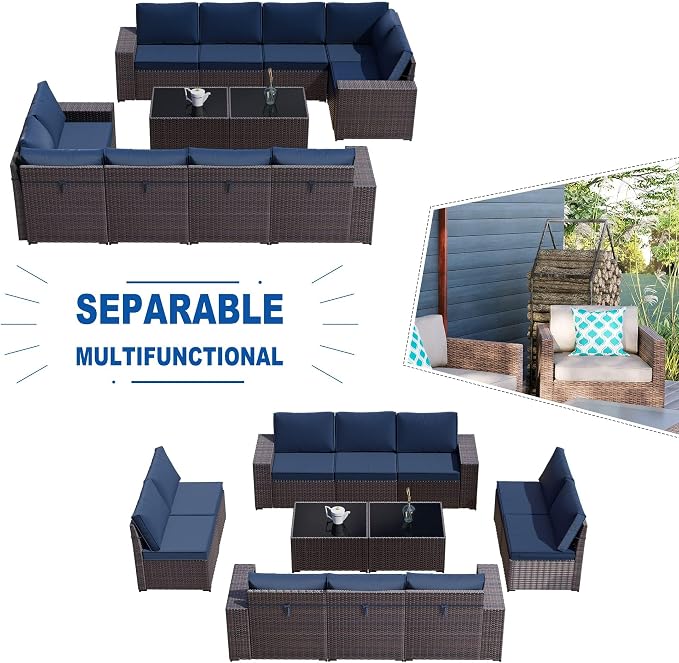 Kullavik 12 Pieces Outdoor Patio Furniture Set PE Wicker Rattan Sectional Sofa - Image 4