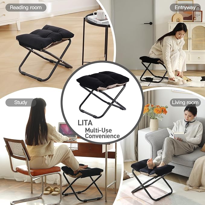 LITA Folding Footrest Stool, Portable Ottoman Foot Rest, Upholstered Small - Image 6