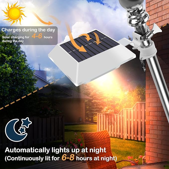 Solar Flag Pole Light, Bright Warm White 3000k Flagpole Light Upgrade Solar - Image 4