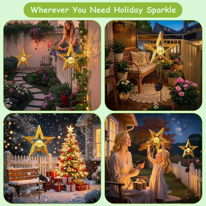 Star Solar Lights Garden Outdoor Decor Waterproof Metal Solar Stakes Lights - Image 4