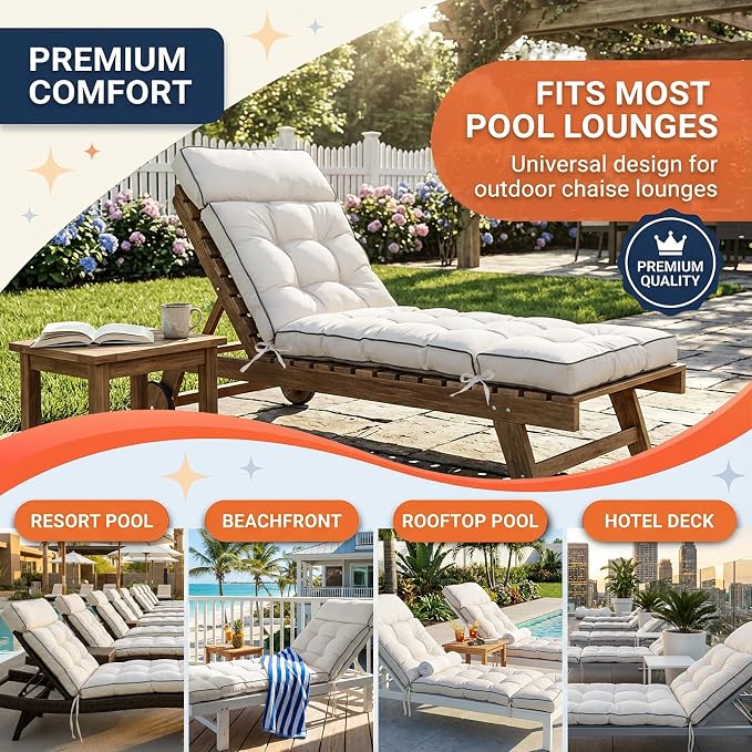 MAGIC ELEPHANT Chaise Lounge Cushion Outdoor, Memory Foam Patio Lounge Chair - Image 6
