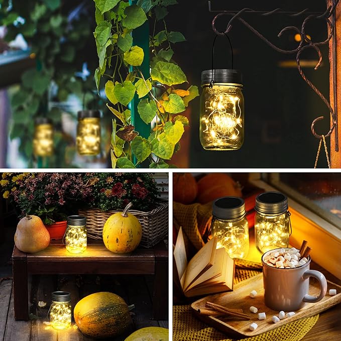 GIGALUMI Solar Mason Jar Lights, 12 Pack 30 Led String Fairy Lights Garden - Image 3