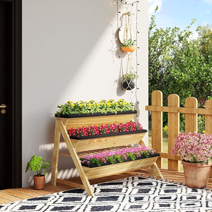 HAPPYGRILL 3-Tier Wooden Raised Garden Bed, Elevated Planter Box Kit - Image 2