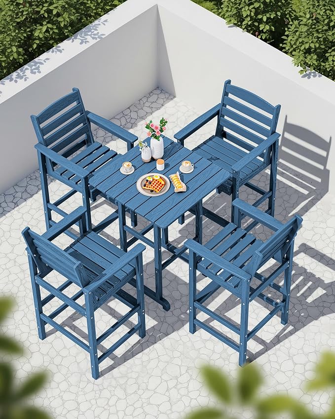 SERWALL 5-Piece Adirondack Bar Chair Set, HDPE Adirondack Barstools - Image 8