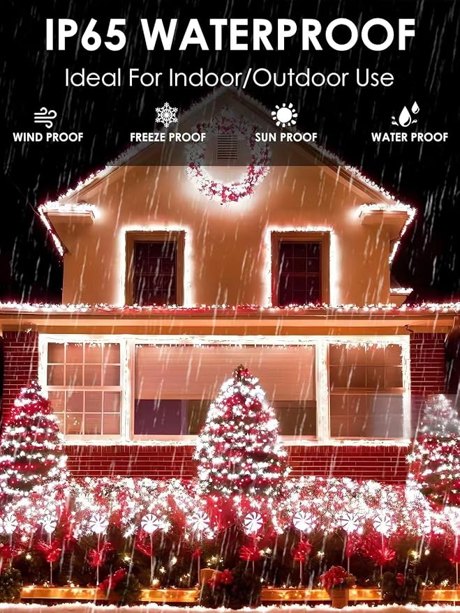 4-pack Red and White Solar Christmas Lights Outdoor Waterproof, 400LED 132FT - Image 3