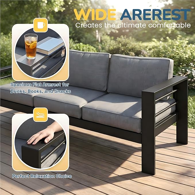 Wisteria Lane Aluminum Outdoor Patio Furniture Set, Modern Patio Conversation - Image 3
