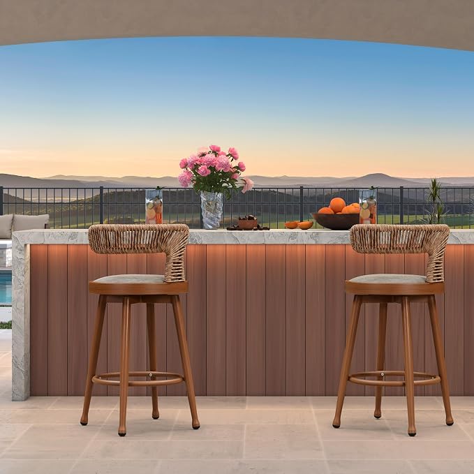 PURPLE LEAF Outdoor Swivel Counter Height Stools Set of 4 Metal Modern Rattan - Image 6
