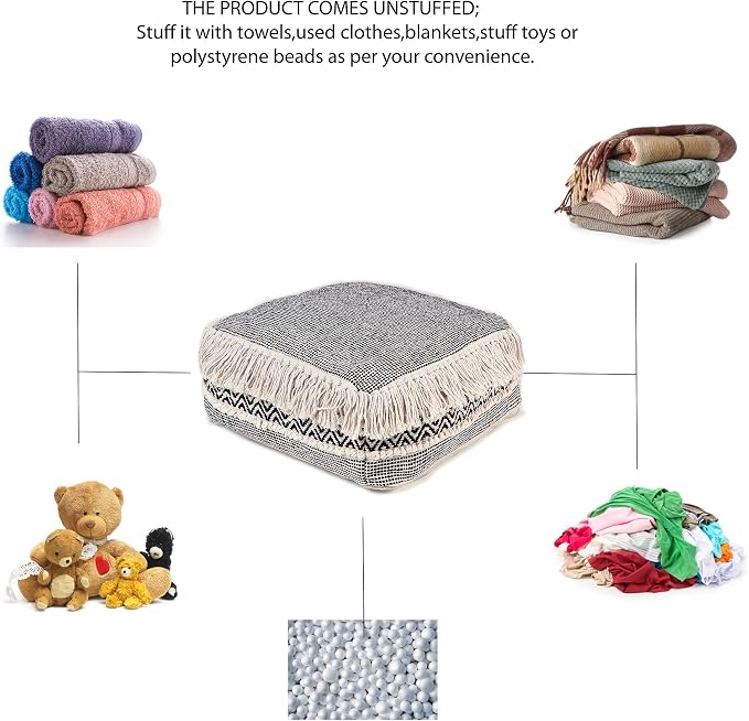 REDEARTH · UNSTUFFED Pouf Ottoman Cover Textured Storage Cube Boho Bean Bag - Image 4