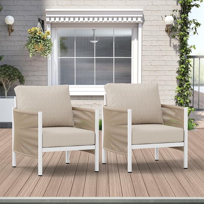 Aluminum Outdoor Sofa Armchair, HDPE Rope Patio Couch by Oasbira