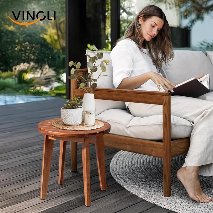 VINGLI Solid Wood Outdoor Side Table, Weather-Resistant Round Patio End Accent - Image 7