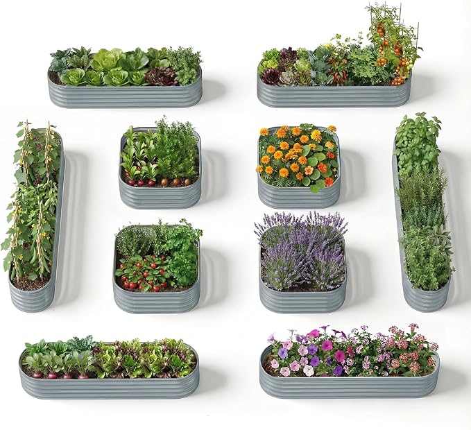 10-Pack 18” Tall Galvanized Raised Garden Beds – Compact Backyard Garden Layout by Annoell