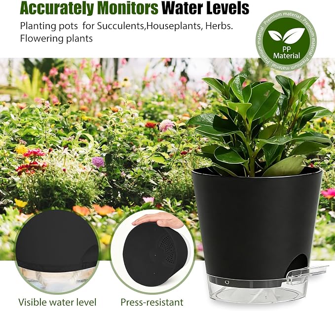 Plant Pots 7 Inch Self Watering Pots, 6 Pack Plastic Planters - Image 7