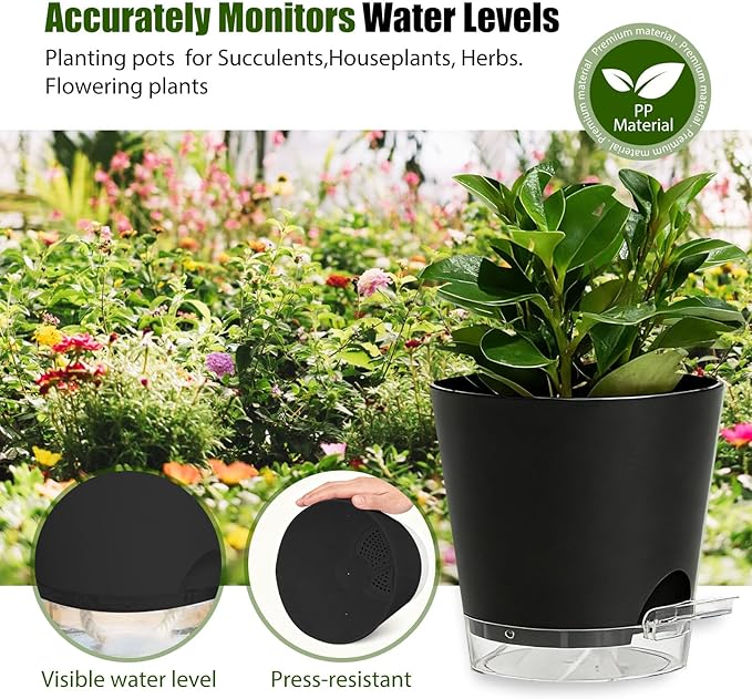 Plant Pots 4 Inch Self Watering Pots, 6 Pack Plastic Planters - Image 7