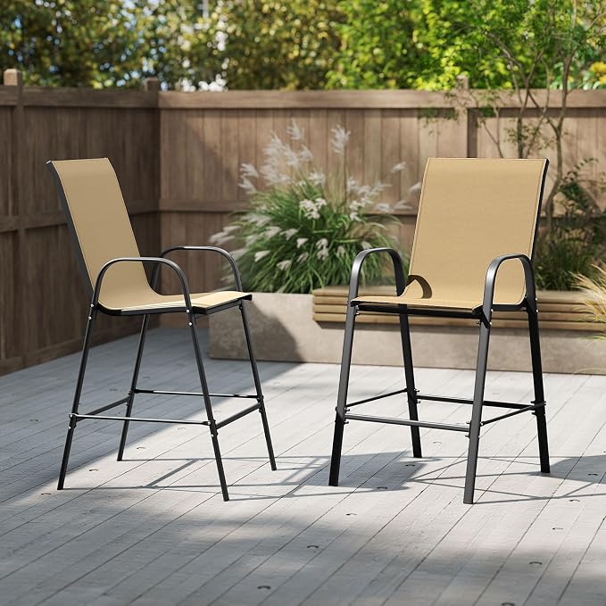 Tangkula Outdoor Bar Stools Set of 2, Enlarged Seat & Metal Frame, Tall Patio - Image 4
