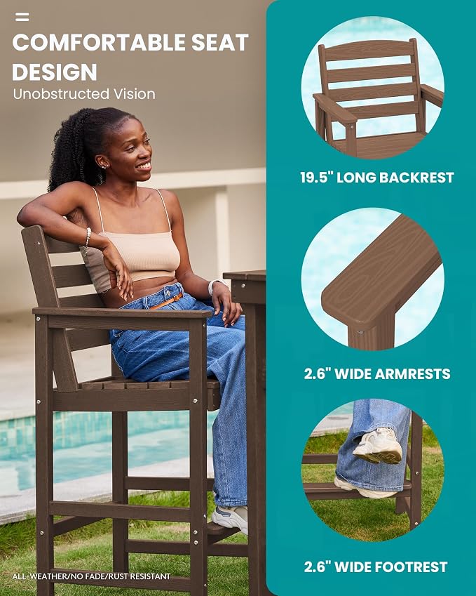 SERWALL Outdoor Bar Table and Chairs Set, Adirondack Bar Chairs Set of 2 and - Image 3