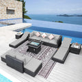 NICESOUL 13 Piece Patio Sectional w/Fire Pit, Modular Wicker Outdoor Couch by NICESOUL