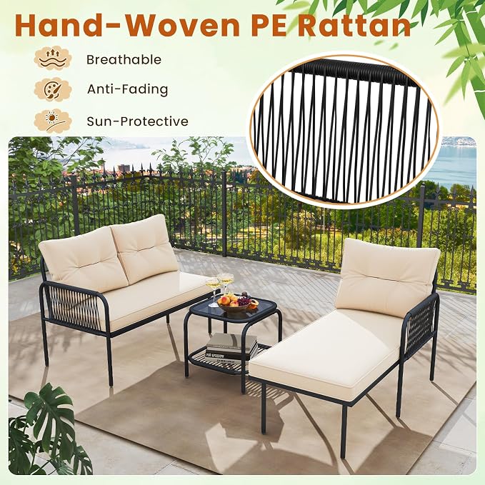 Tangkula 3-Piece L Shaped Patio Furniture Set, PE Rattan Sectional Sofas - Image 6