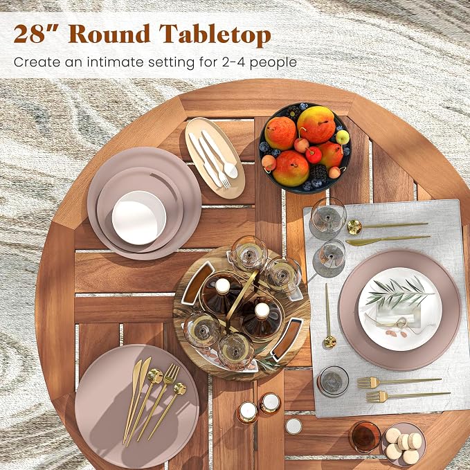 Tangkula Outdoor Acacia Wood Bar Table, High Top Bistro Dining Table, Pub - Image 6