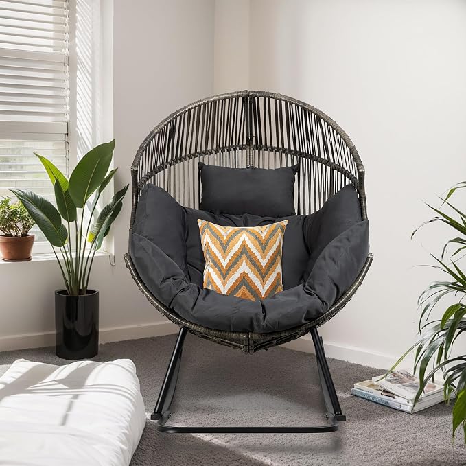 JAMFLY Egg Chair Rocking Chairs, Wicker Patio Chair Oversized Lounger Chair - Image 6
