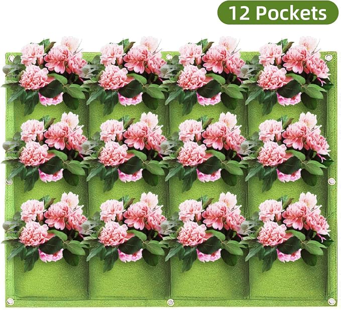 Hanging Planting Grow Bags, 12 Pockets Hanging Vertical Wall Planter Wall - Image 2