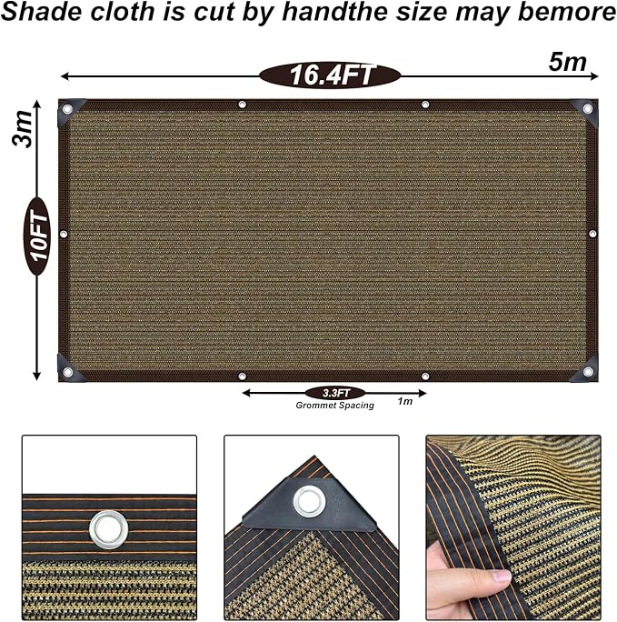 10x16.4ft Shade Cloth with Grommets, 90% Sun Shade Cloth, Coffee Brown - Image 2