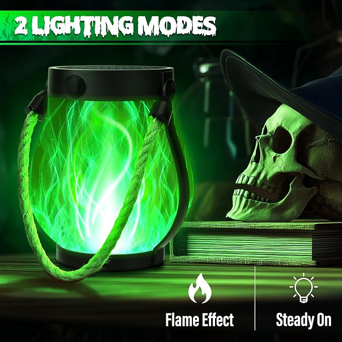 iBaycon 1 Pack Solar Lanterns Lights, Halloween Flickering Flame Garden Lights - Image 2