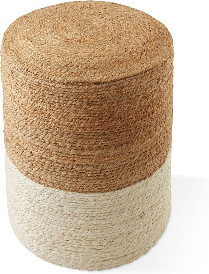 Casafield Hand-Braided Jute Pouf Ottoman Footrest, Natural Boho Home Decor - Image 4