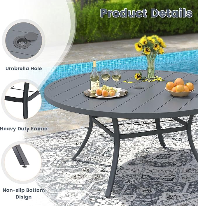 VICLLAX 11 Pieces Patio Outdoor Dining Set, Dark Grey/Grey - Image 6