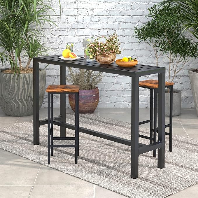 COSTWAY Outdoor Bar Table 55-inch Wide, Narrow Counter Height Dining Table - Image 2