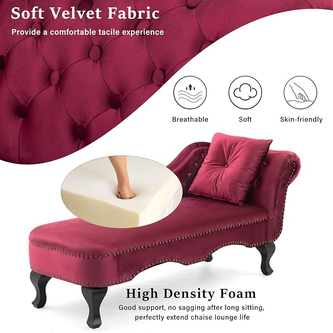Merax 62'' Velvet Chaise Lounge Indoor - Image 4