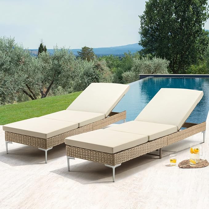 HOMREST Outdoor Chaise Lounge Chair Set of 2, Patio Wicker Lounge Chairs by HOMREST