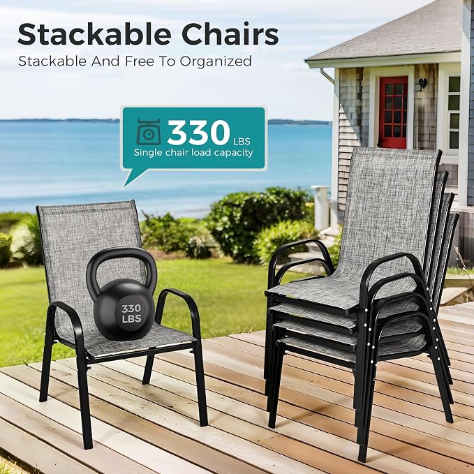 Pamapic Outdoor Dining Sets for 6, Rectangular Steel Slat Table - Image 9