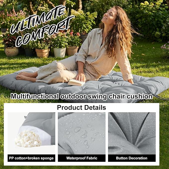 Waterproof Porch Swing Cushion Replacement, Thick 4" 2–3 Seat Outdoor Swing - Image 3