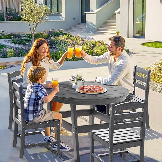 5 Piece Round Outdoor Dining Set, Relaxing HDPE Outdoor Table and Chairs - Image 2