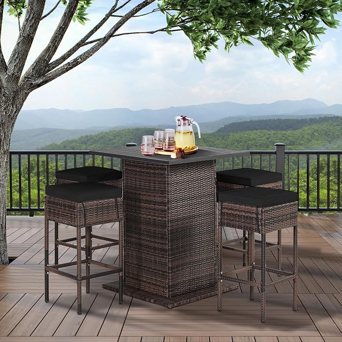 Tangkula 5 Piece Outdoor Rattan Bar Set, Patio Bar Furniture - Image 3