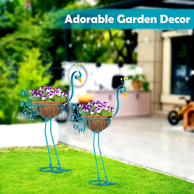 Set of 2 Blue Peacock Outdoor Planters - Image 2