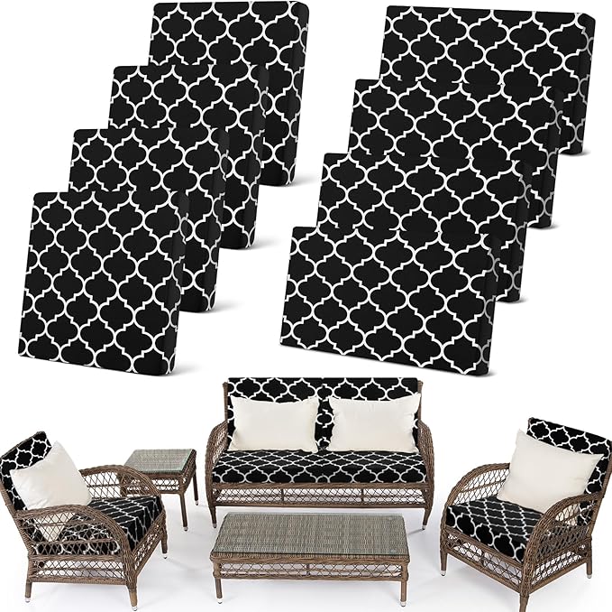 Newwiee 8 Pcs Stretch Patio Outdoor Cushion Covers Waterproof Replacement Sofa by Newwiee