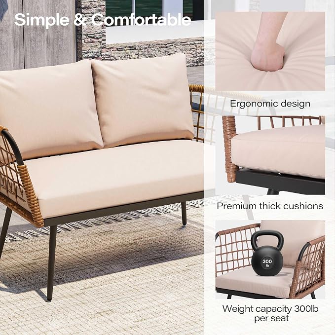 LAUSAINT HOME 4 Pieces Outdoor Patio Furniture Set, Rattan Balcony Furniture - Image 5