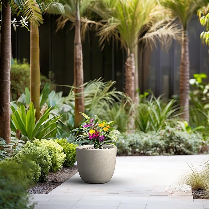 Kante 14 Inch Dia Round Concrete Planter, Indoor Outdoor Large Plant Pot - Image 6