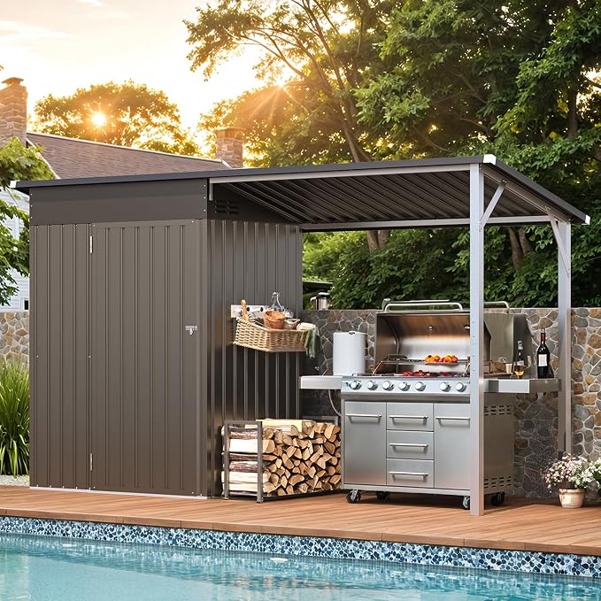 AECOJOY 5x3 FT Outdoor Storage Shed & Hardtop Gazebo Combo, 10x4 FT Metal Lean - Image 8