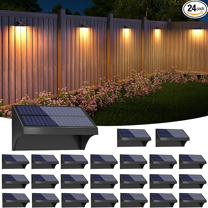 NIORSUN Outdoor Fence Lights, 24 Pack Waterproof LED Solar Fence Lights by NIORSUN