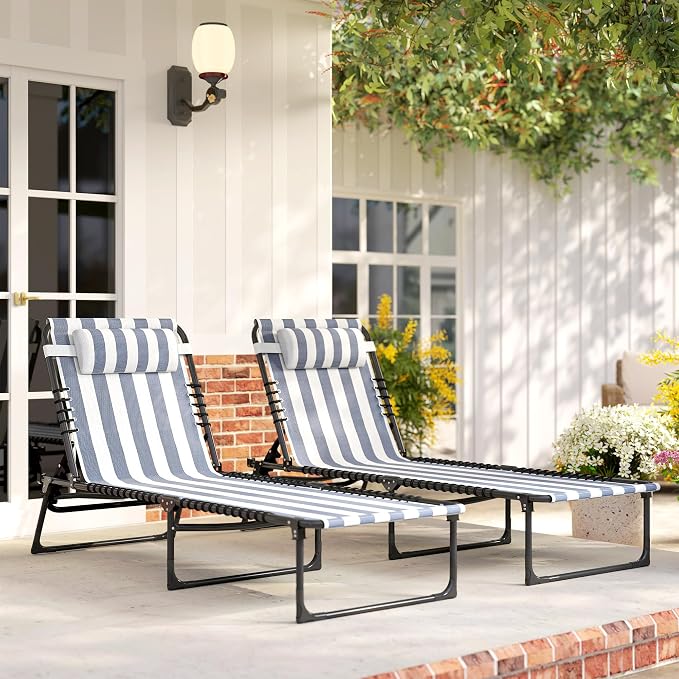 Outsunny Folding Chaise Lounge Chair Set of 2, Patio Sun Tanning Chair - Image 9
