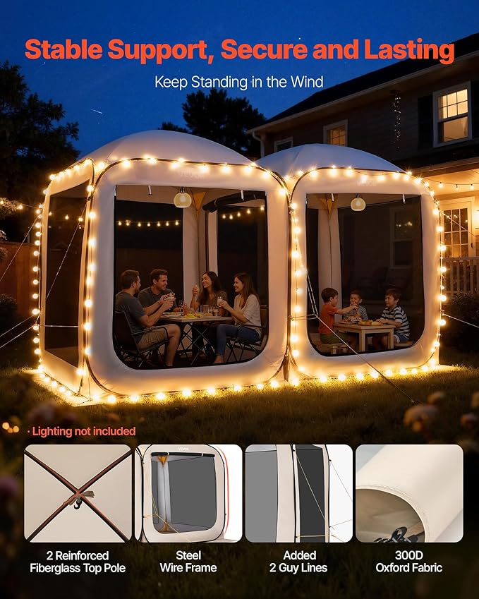 VEVOR 12x6ft 2-in-1 Pop-Up Screen House Tent, Dual Room Screen Gazebo, Portable - Image 5