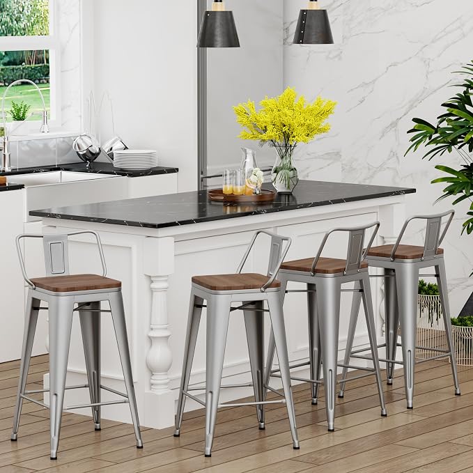 Yongchuang 26" Metal Barstools Set of 4 Low Back Bar Stool Counter Height Bar - Image 2